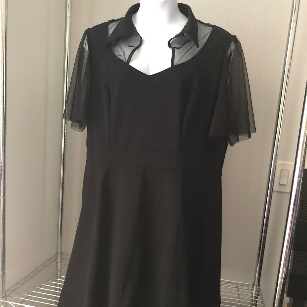 4X 22 24 black collared short sleeve dress